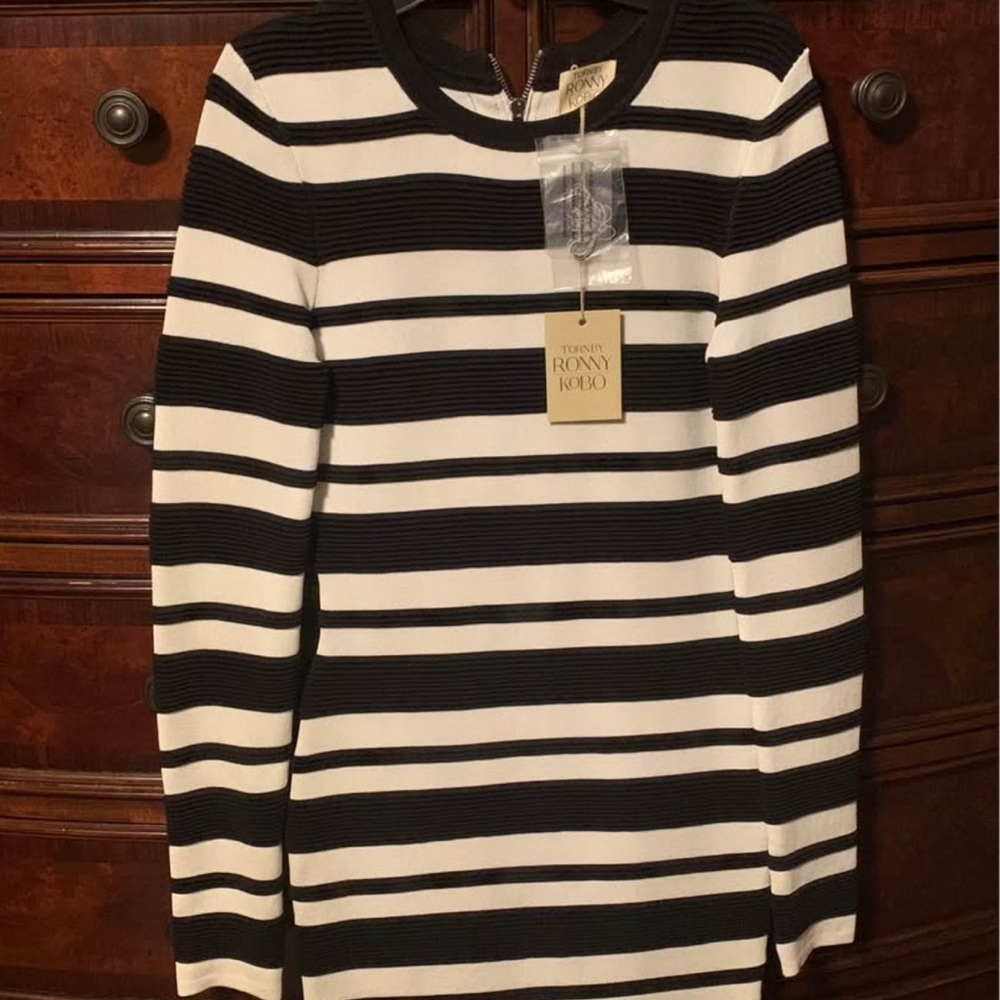 Ronny Kobo Collection Black and White Striped Mini Dress